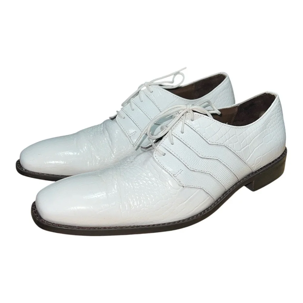 Stacy Adams Oxford Mens 10.5 White Crocodile Embossed Formal Dress Shoes